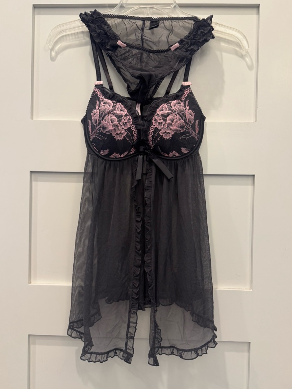 Victoria's Secret Babydoll Nightgown 34B Sheer Sexy Little Things Black Pink
